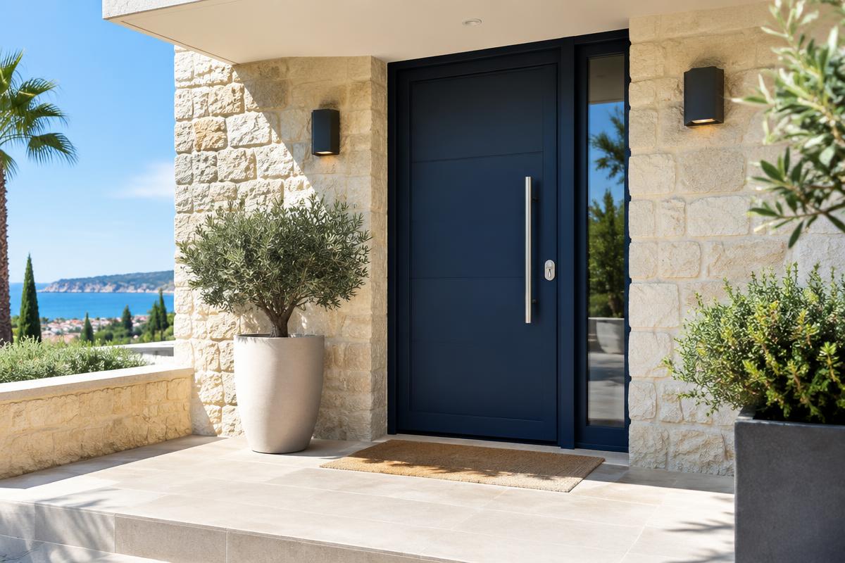 Entrée contemporaine équipée d'une porte sécurisée